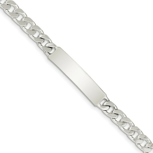 Solid 925 Sterling Silver Polished Engraveable Cuban Curb Link ID Bracelet with Secure Lobster Lock Clasp 8mm 